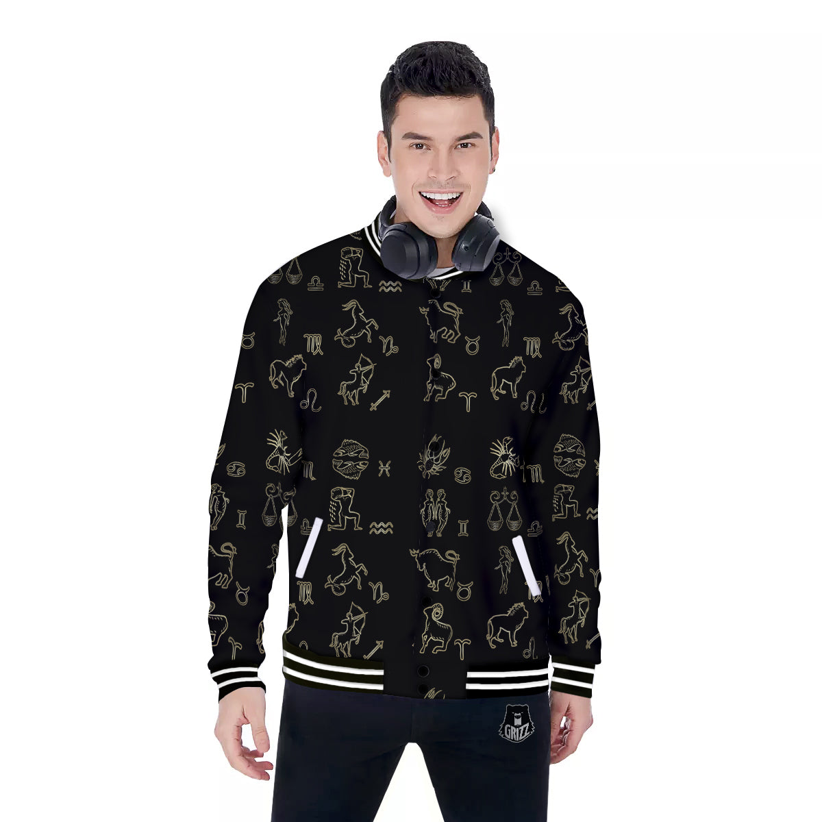 Constellation Zodiac Print Pattern Baseball Jacket-grizzshop