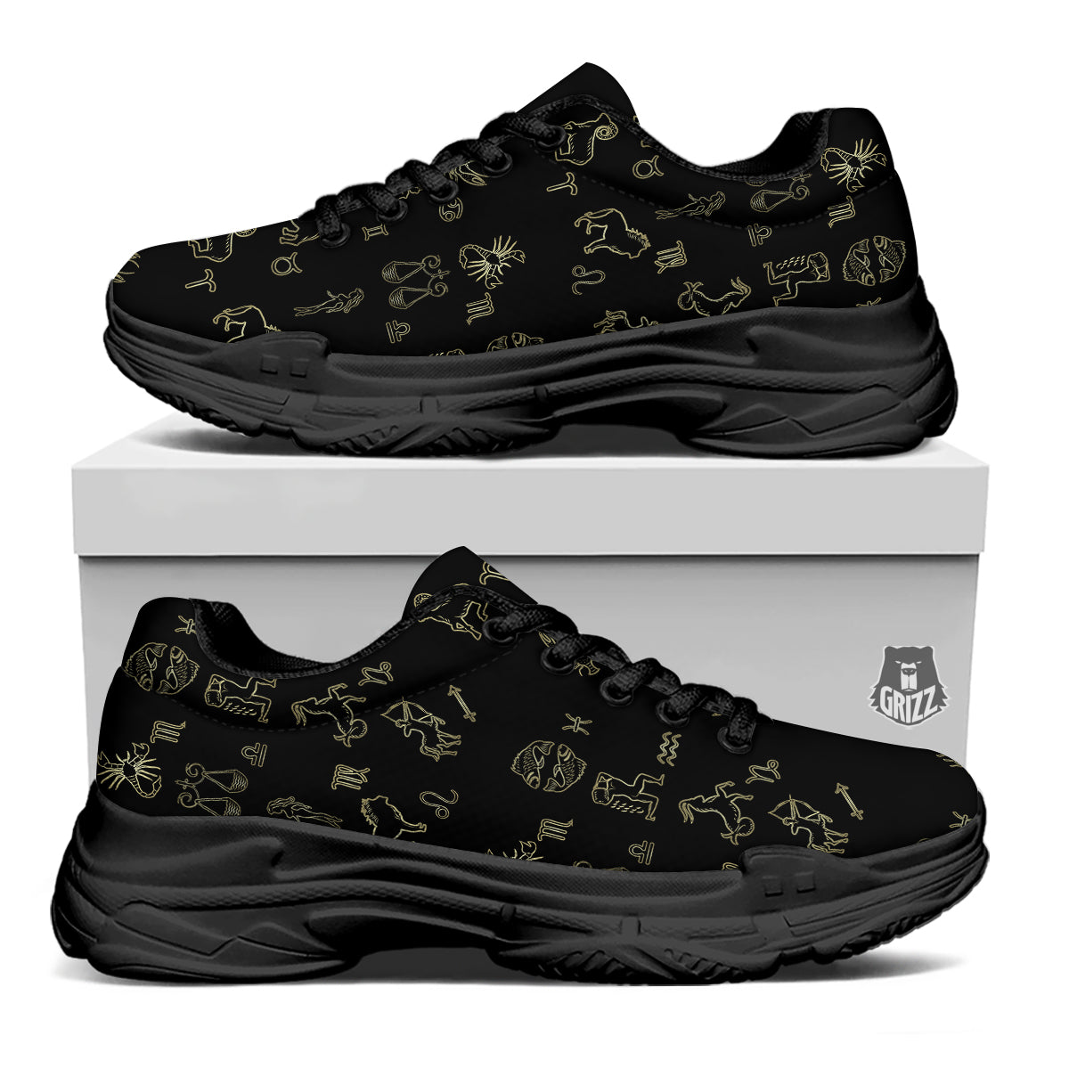 Constellation Zodiac Print Pattern Black Chunky Shoes-grizzshop