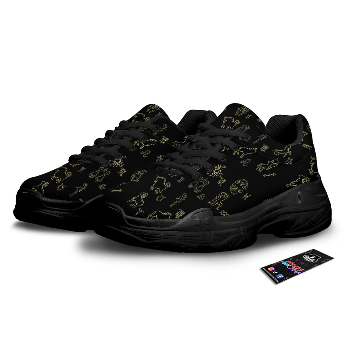 Constellation Zodiac Print Pattern Black Chunky Shoes-grizzshop