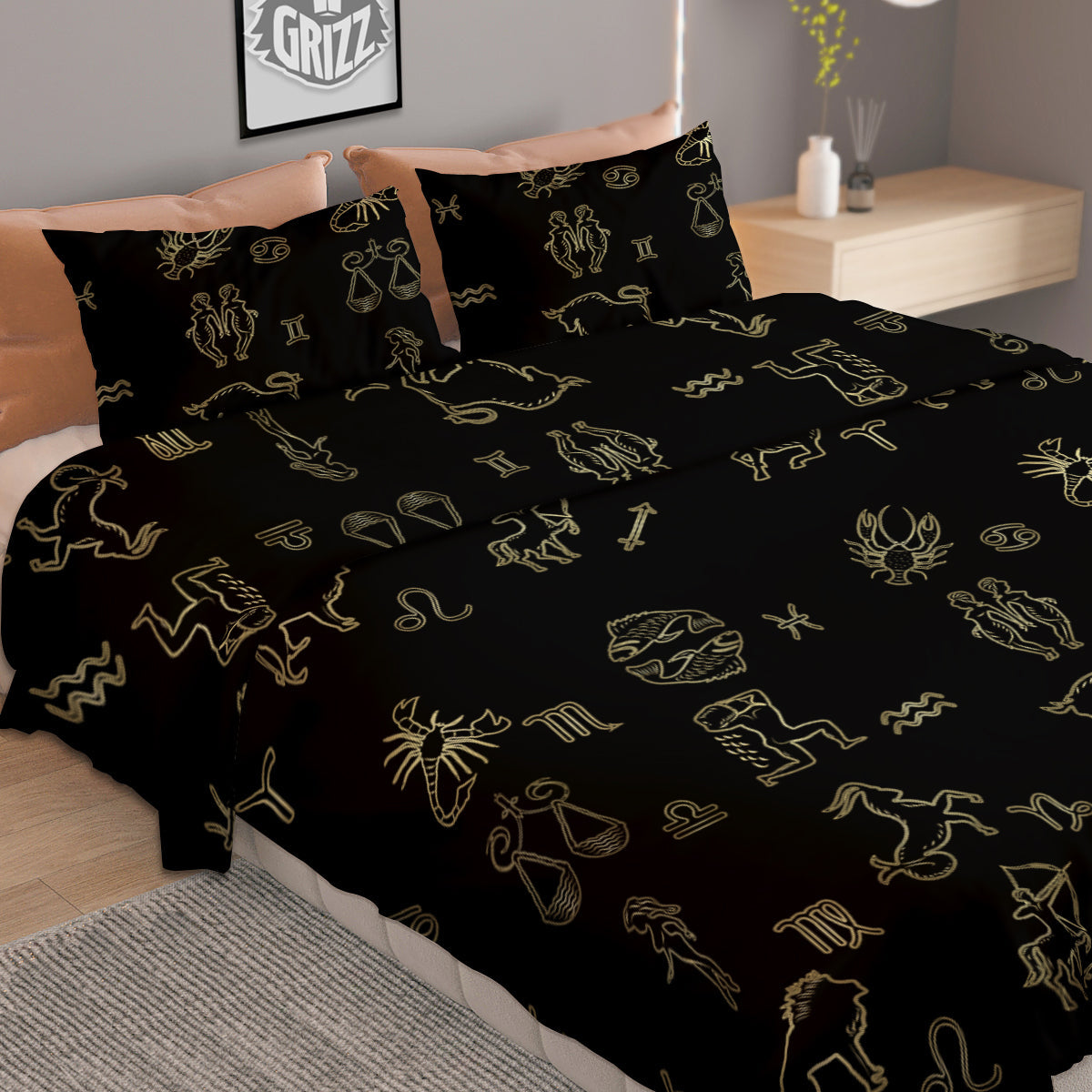 Constellation Zodiac Print Pattern Duvet Cover Bedding Set