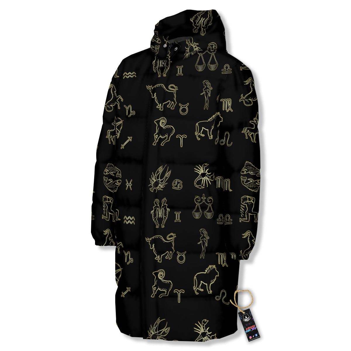 Constellation Zodiac Print Pattern Long Down Jacket-grizzshop