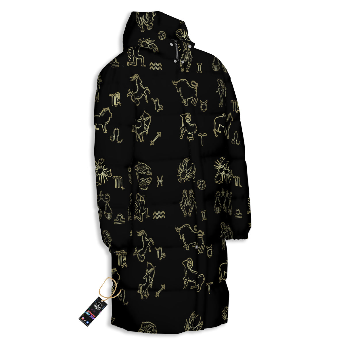 Constellation Zodiac Print Pattern Long Down Jacket-grizzshop