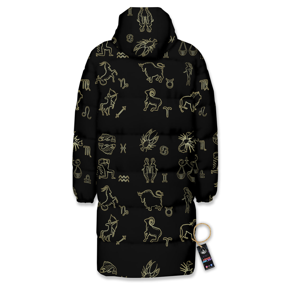 Constellation Zodiac Print Pattern Long Down Jacket-grizzshop
