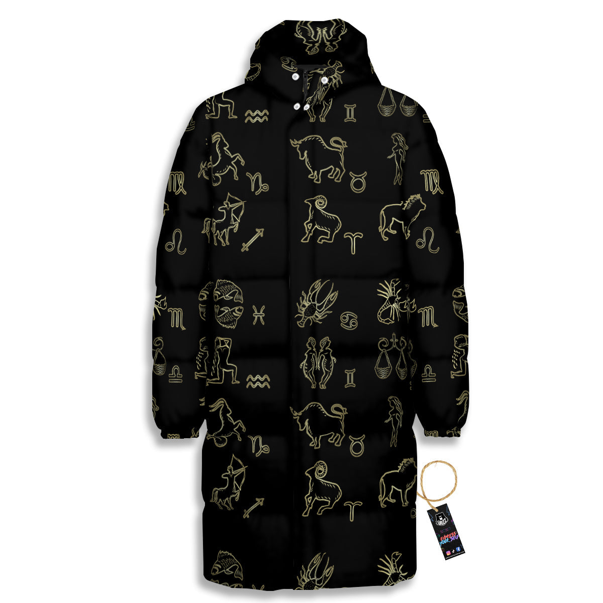 Constellation Zodiac Print Pattern Long Down Jacket-grizzshop