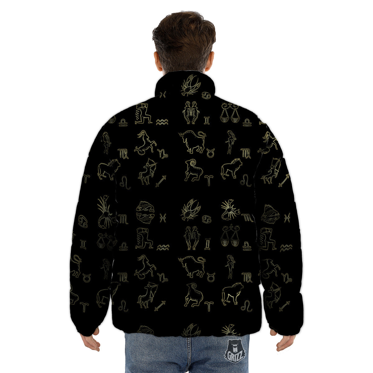 Constellation Zodiac Print Pattern Puffer Jacket-grizzshop