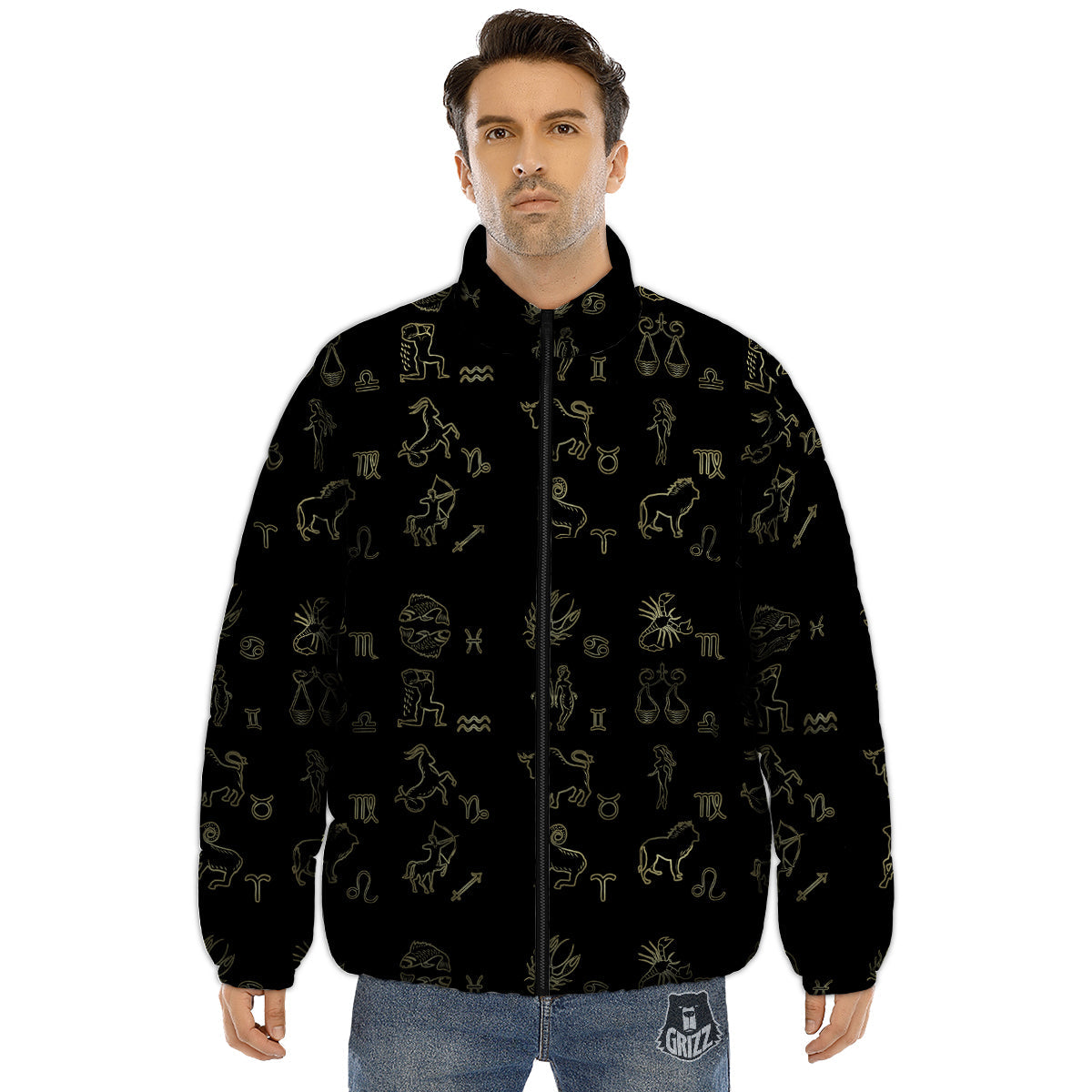 Constellation Zodiac Print Pattern Puffer Jacket-grizzshop