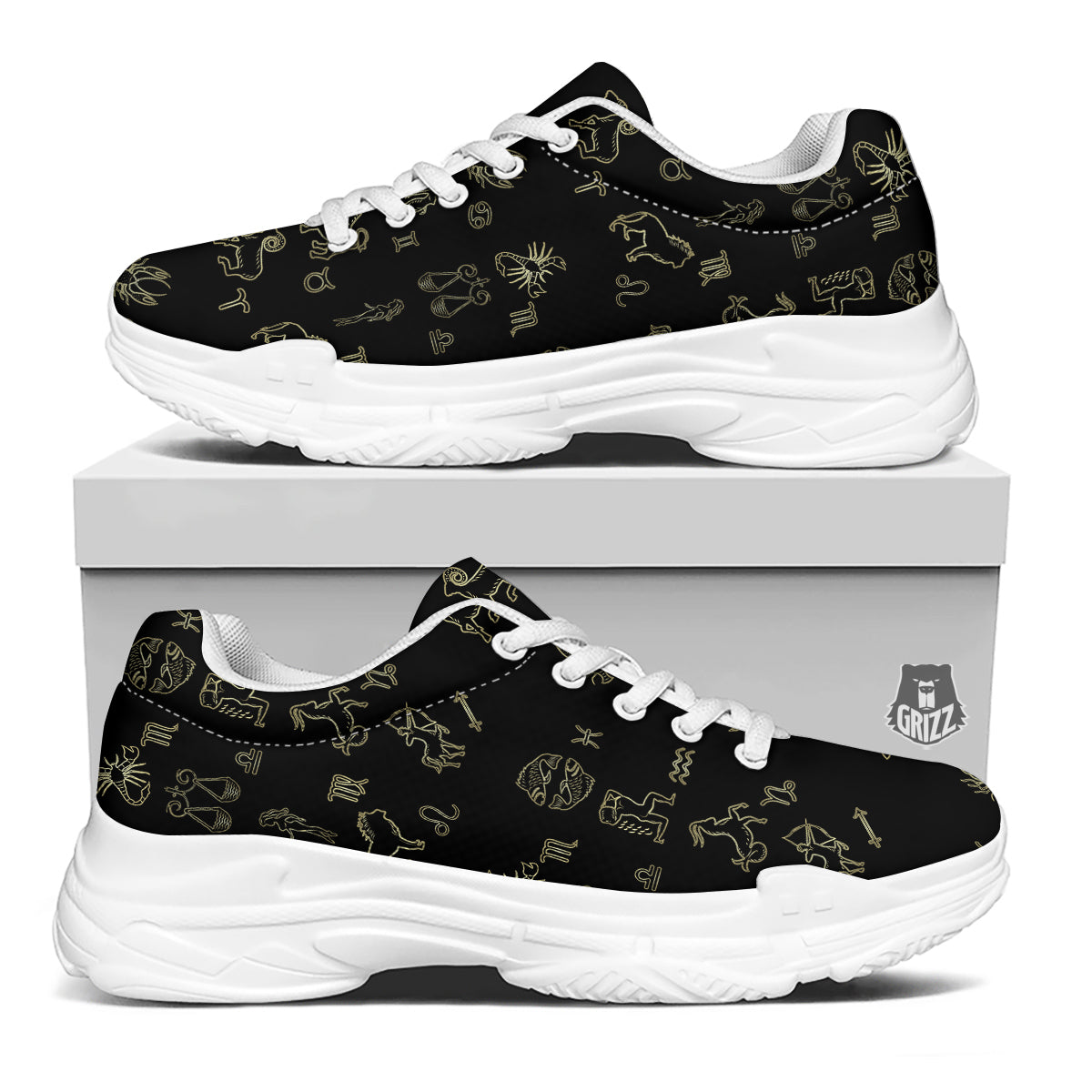 Constellation Zodiac Print Pattern White Chunky Shoes-grizzshop