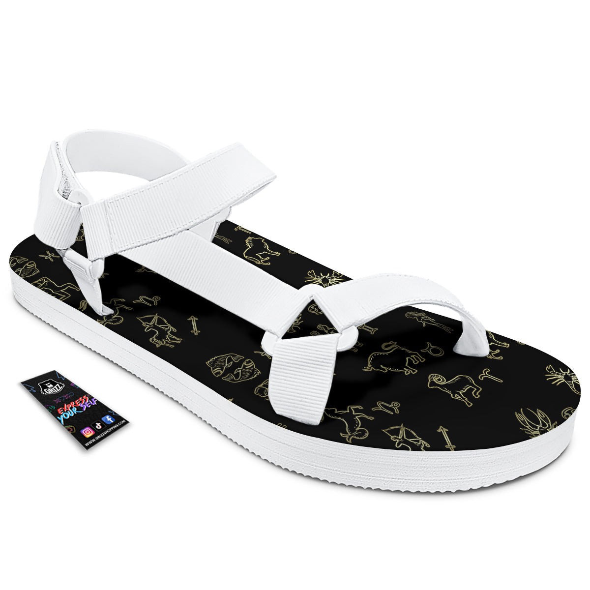 Constellation Zodiac Print Pattern White Open Toe Sandals-grizzshop
