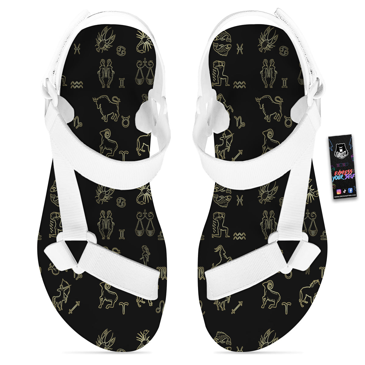 Constellation Zodiac Print Pattern White Open Toe Sandals-grizzshop