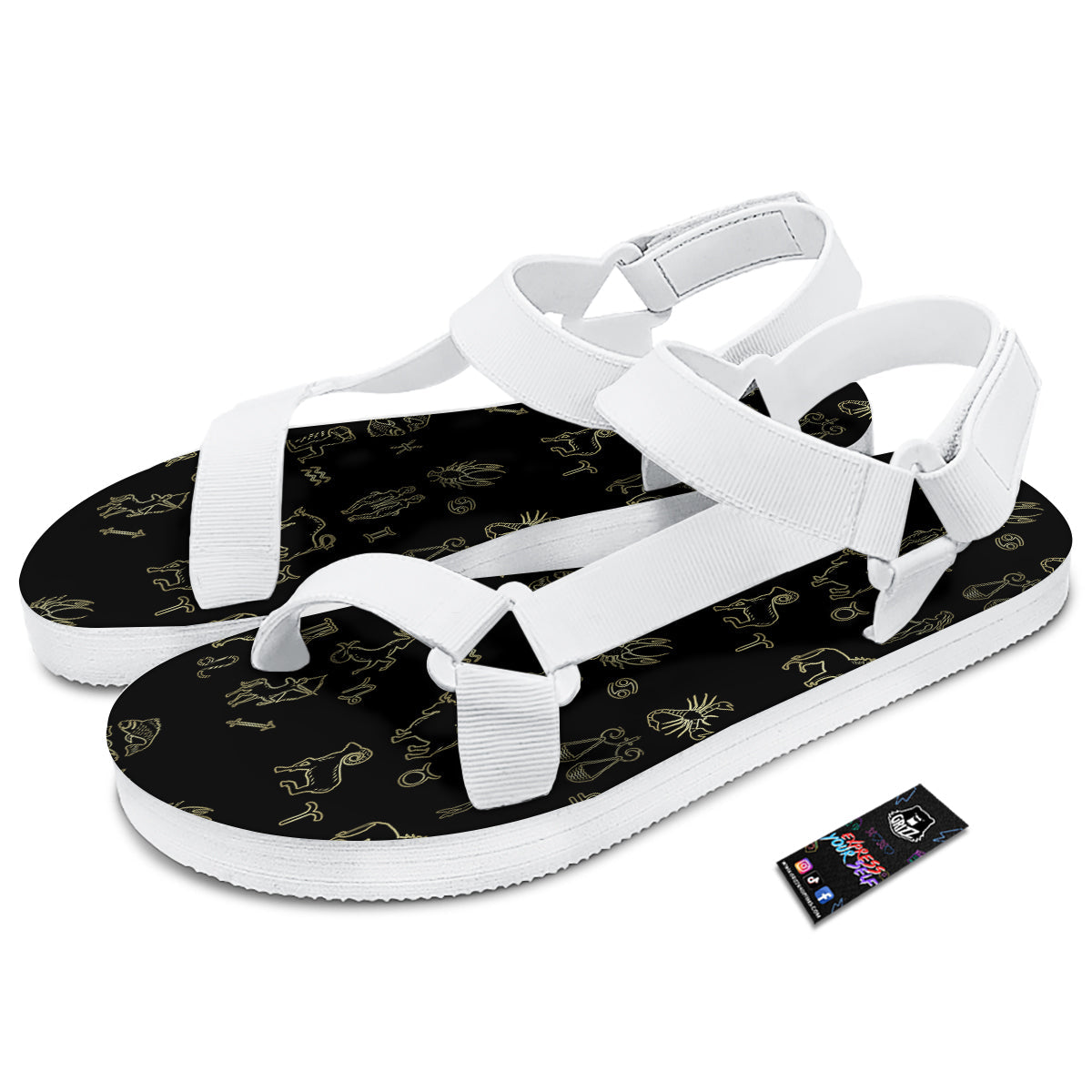 Constellation Zodiac Print Pattern White Open Toe Sandals-grizzshop