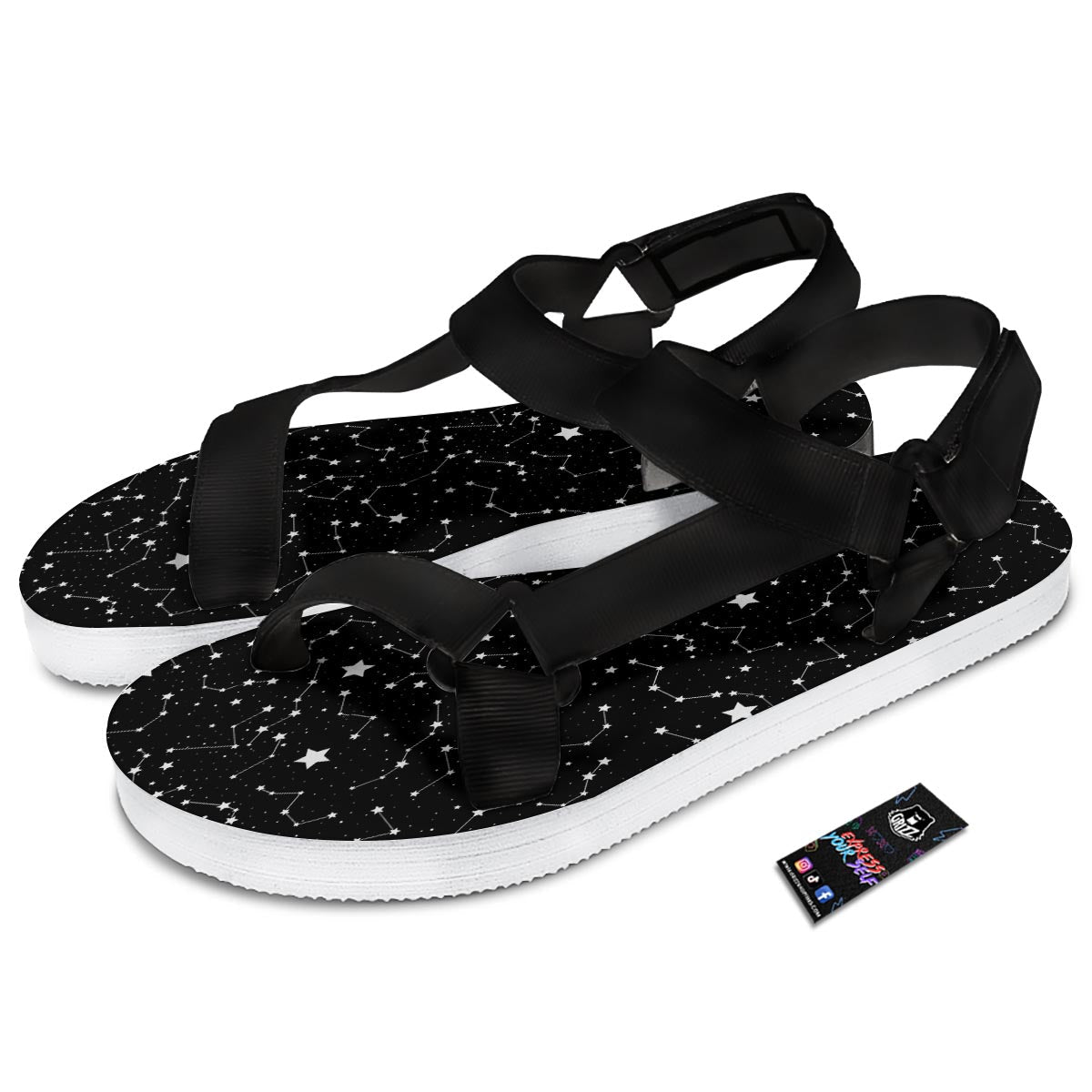 Constellations Star Print Pattern Black Open Toe Sandals-grizzshop