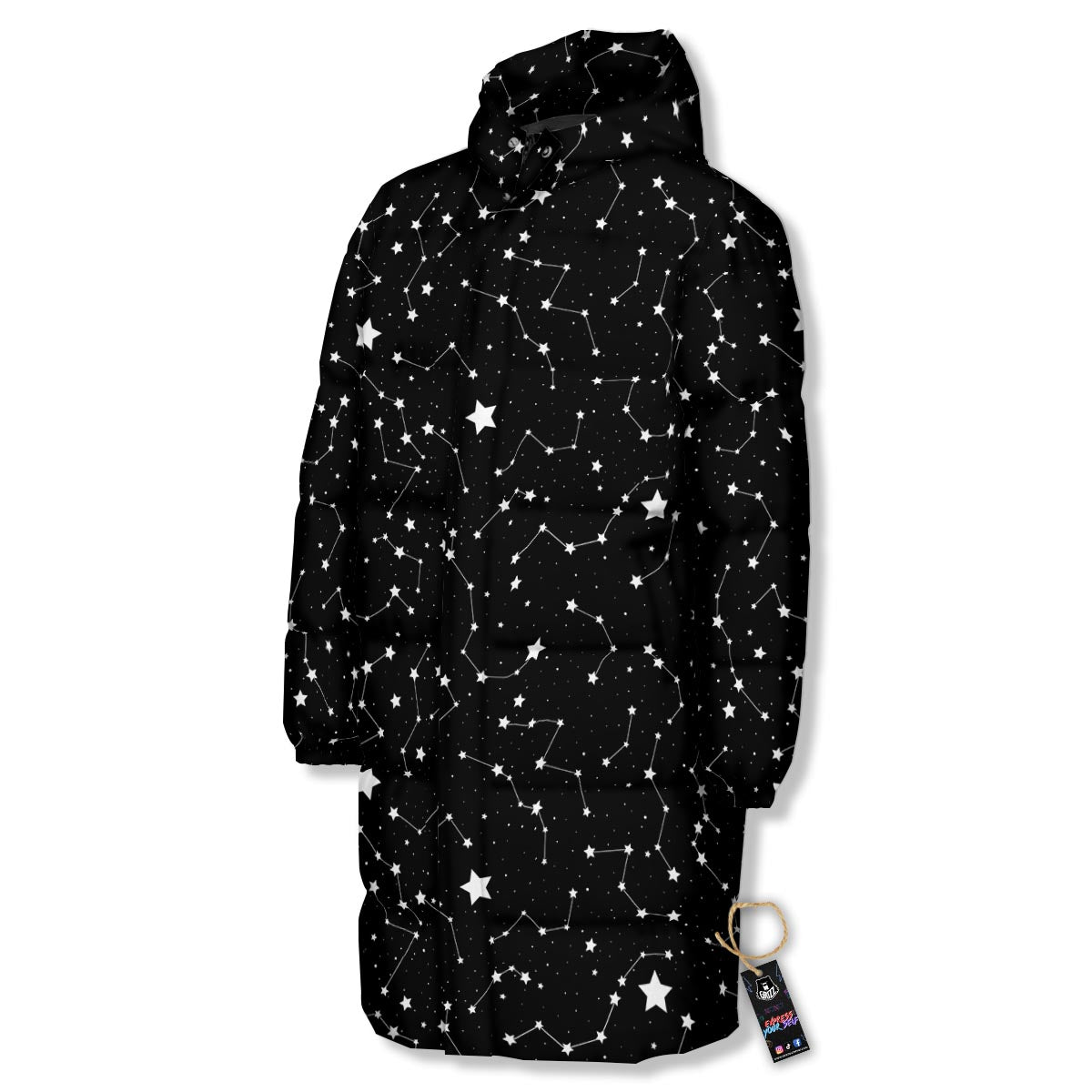 Constellations Star Print Pattern Long Down Jacket-grizzshop
