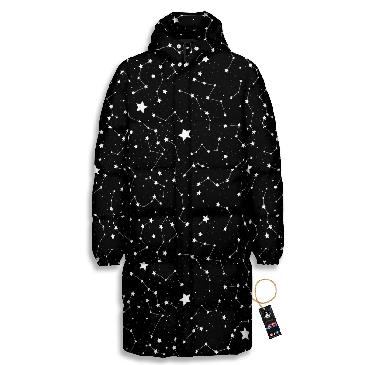 Constellations Star Print Pattern Long Down Jacket-grizzshop
