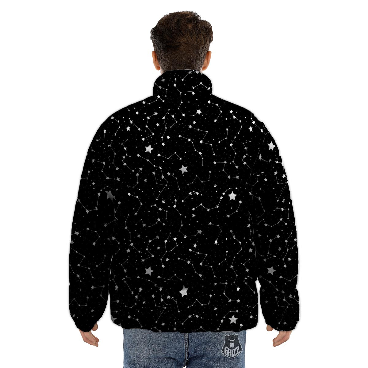 Constellations Star Print Pattern Puffer Jacket-grizzshop