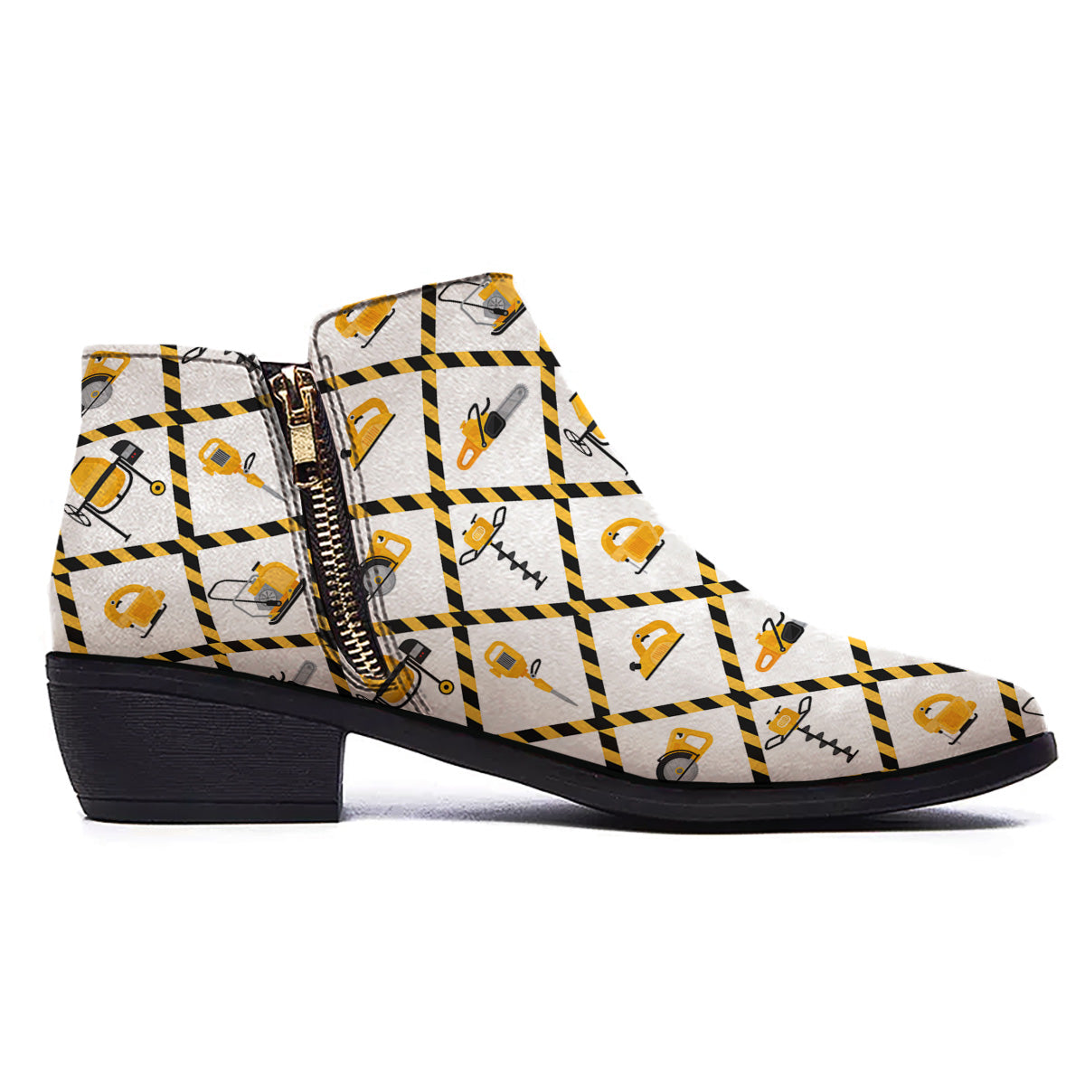 Construction Equipment Yellow Print Pattern Ankle Boots-grizzshop