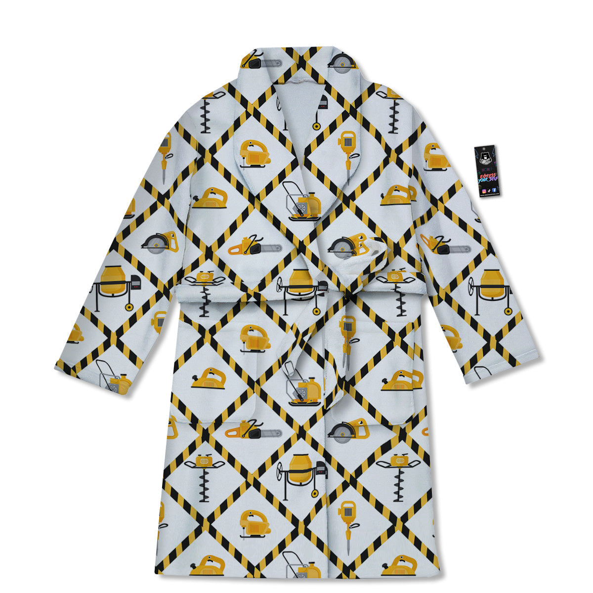 Construction Equipment Yellow Print Pattern Bathrobe-grizzshop