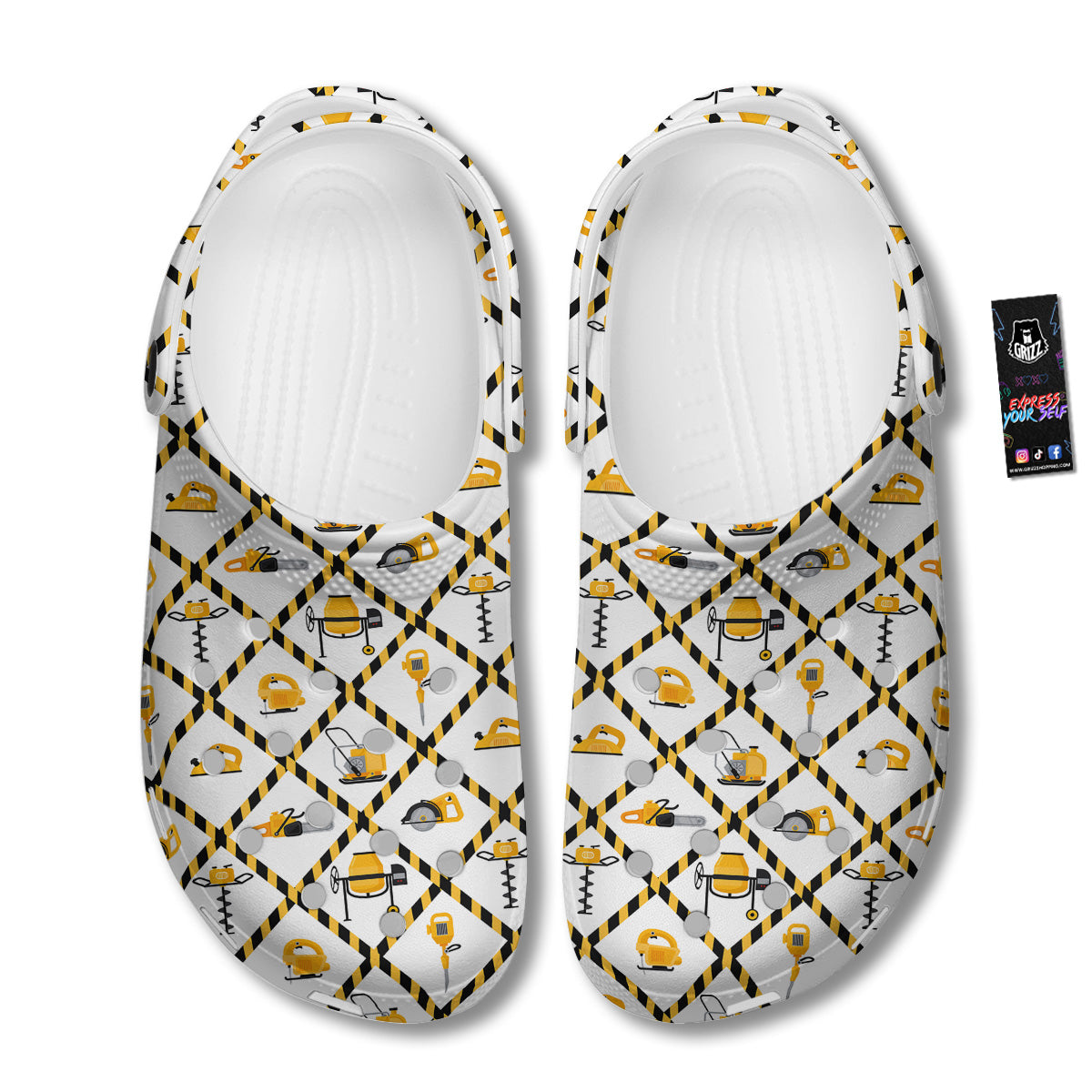 Construction Equipment Yellow Print Pattern Clog-grizzshop