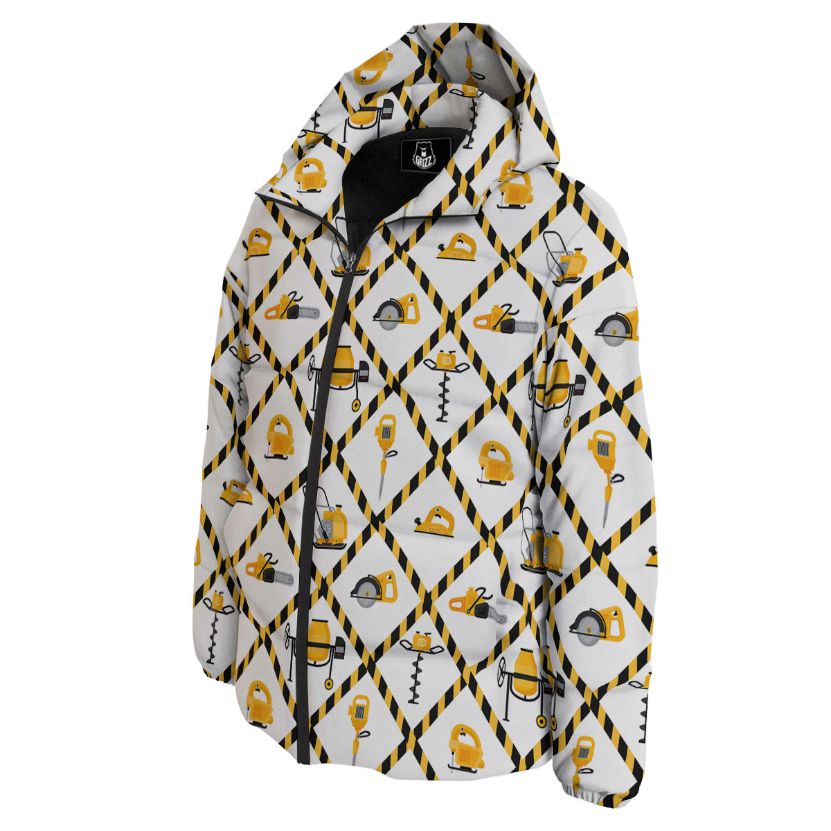 Construction Equipment Yellow Print Pattern Down Jacket-grizzshop