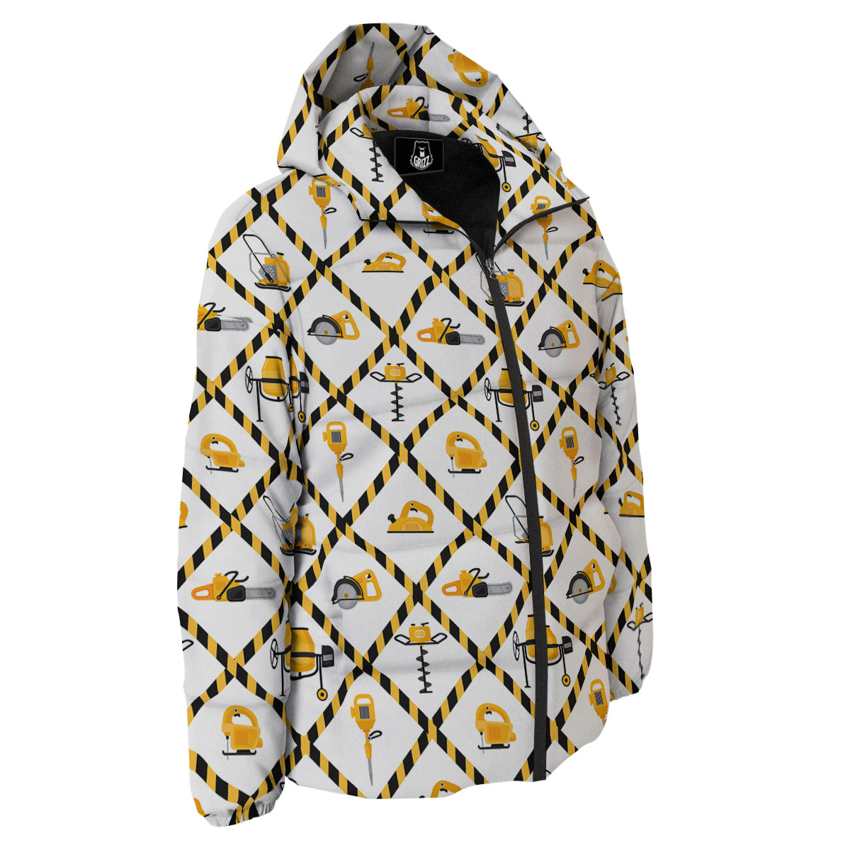 Construction Equipment Yellow Print Pattern Down Jacket-grizzshop
