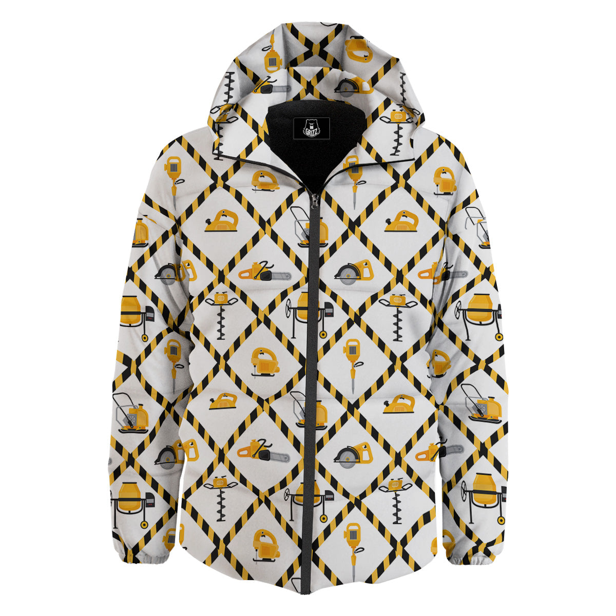 Construction Equipment Yellow Print Pattern Down Jacket-grizzshop