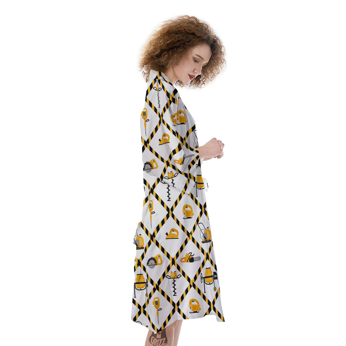 Construction Equipment Yellow Print Pattern Kimono-grizzshop