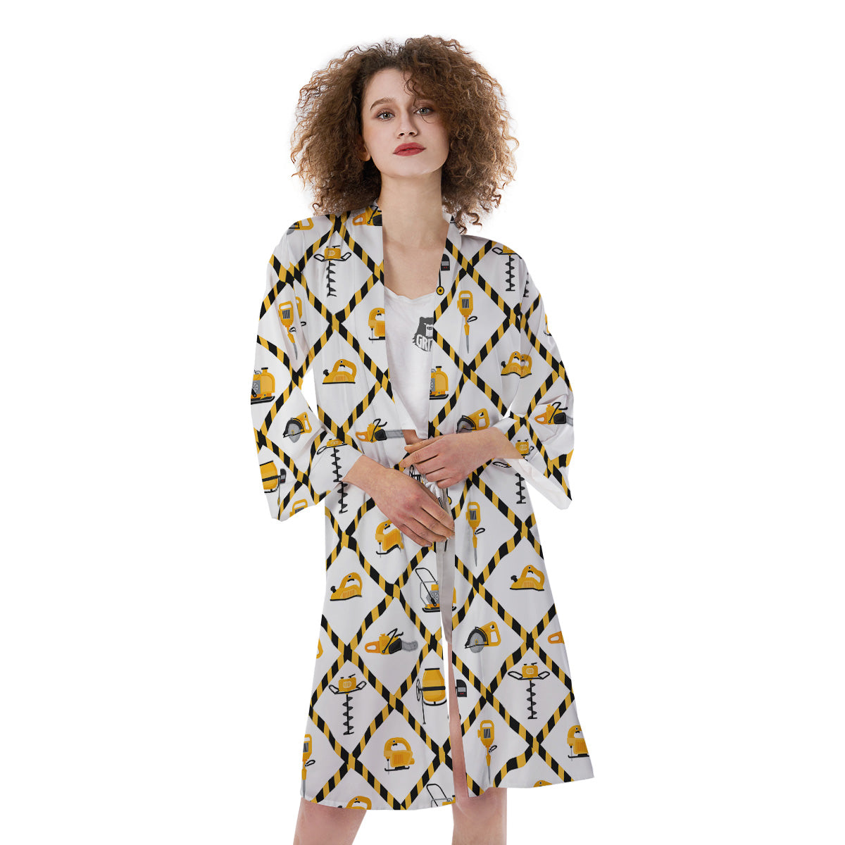 Construction Equipment Yellow Print Pattern Kimono-grizzshop