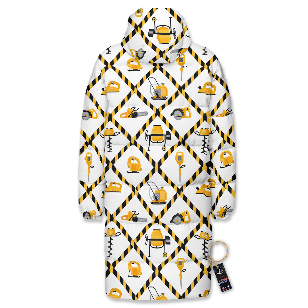 Construction Equipment Yellow Print Pattern Long Down Jacket-grizzshop