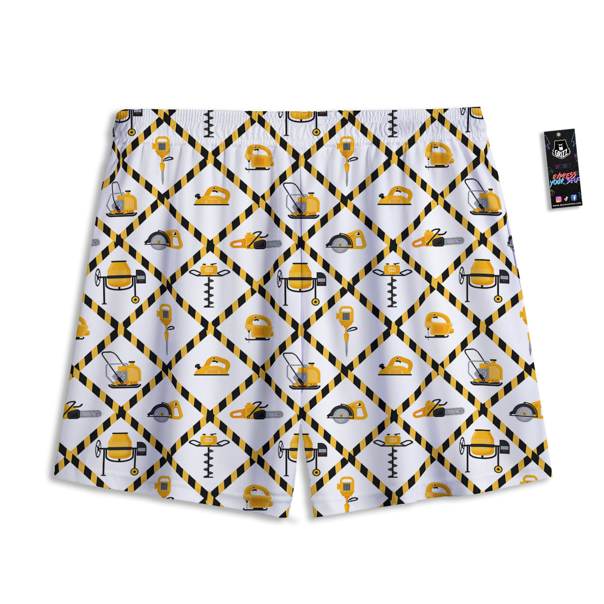 Construction Equipment Yellow Print Pattern Mesh Shorts-grizzshop