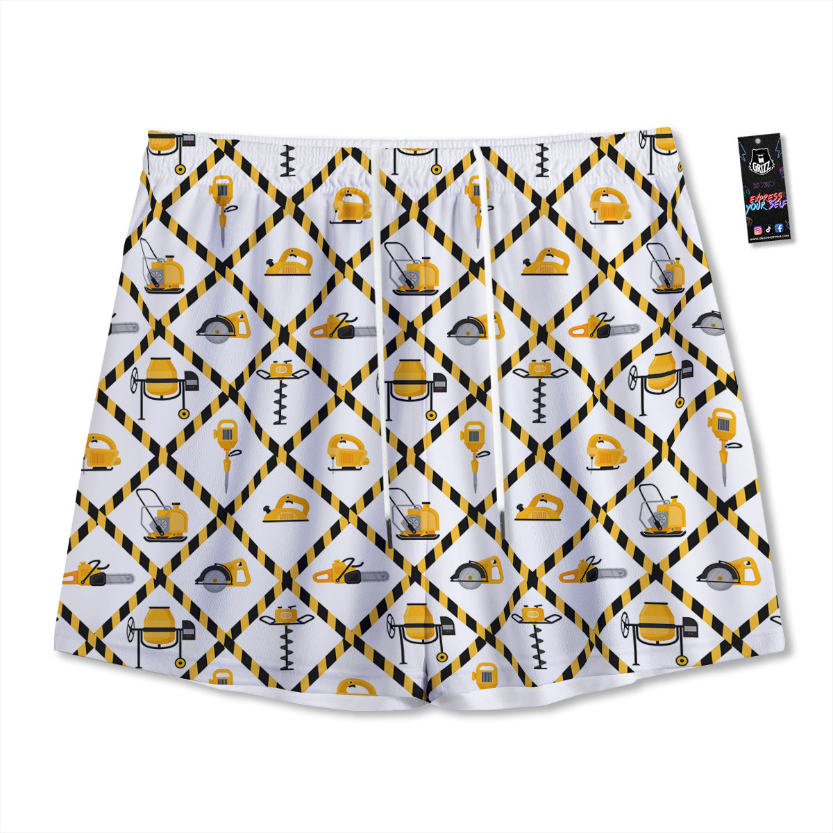 Construction Equipment Yellow Print Pattern Mesh Shorts-grizzshop
