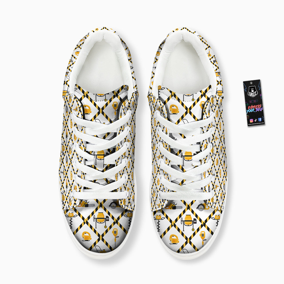 Construction Equipment Yellow Print Pattern Platform Shoes-grizzshop