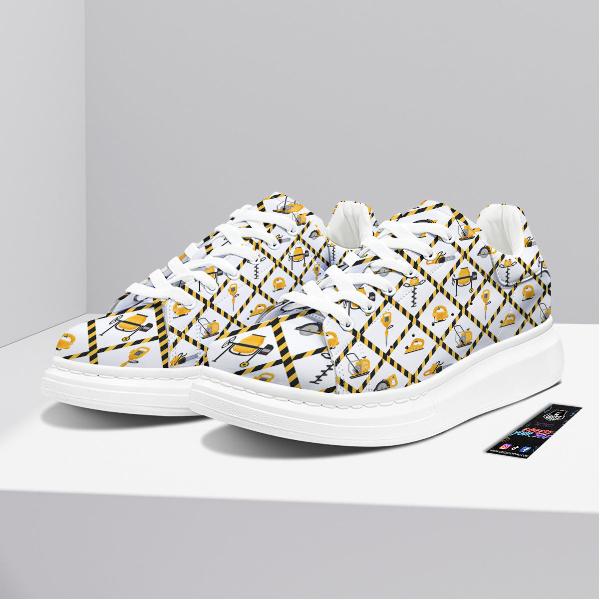 Construction Equipment Yellow Print Pattern Platform Shoes-grizzshop