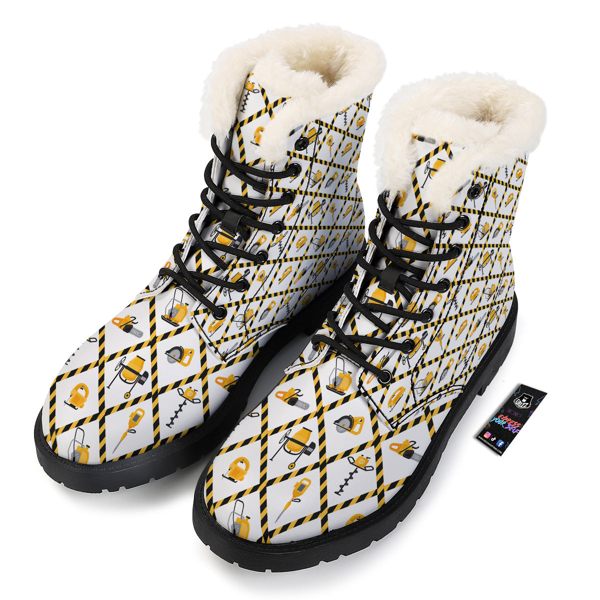 Construction Equipment Yellow Print Pattern Winter Boots-grizzshop
