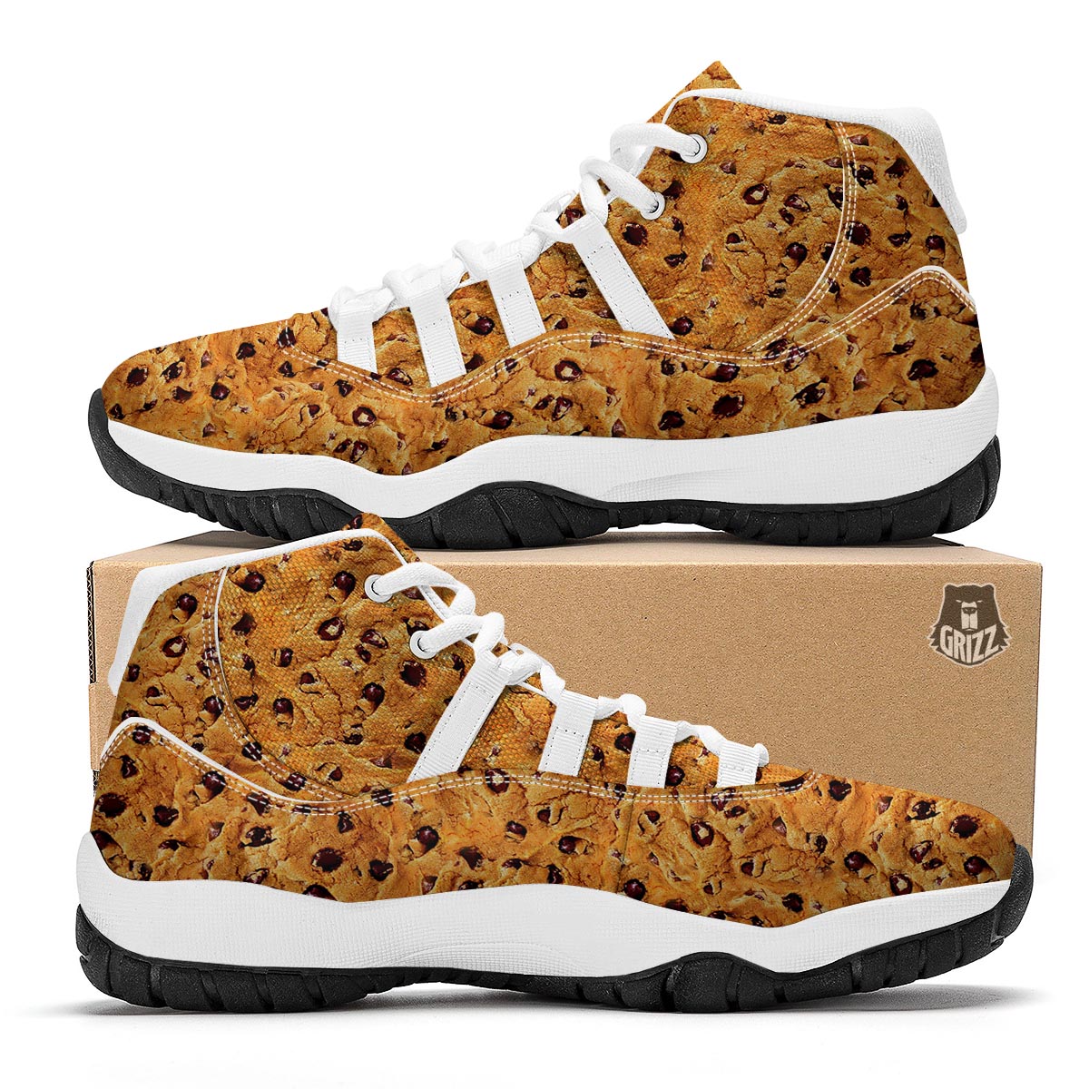 Cookie Biscuit Pattern Print White Bball Shoes-grizzshop