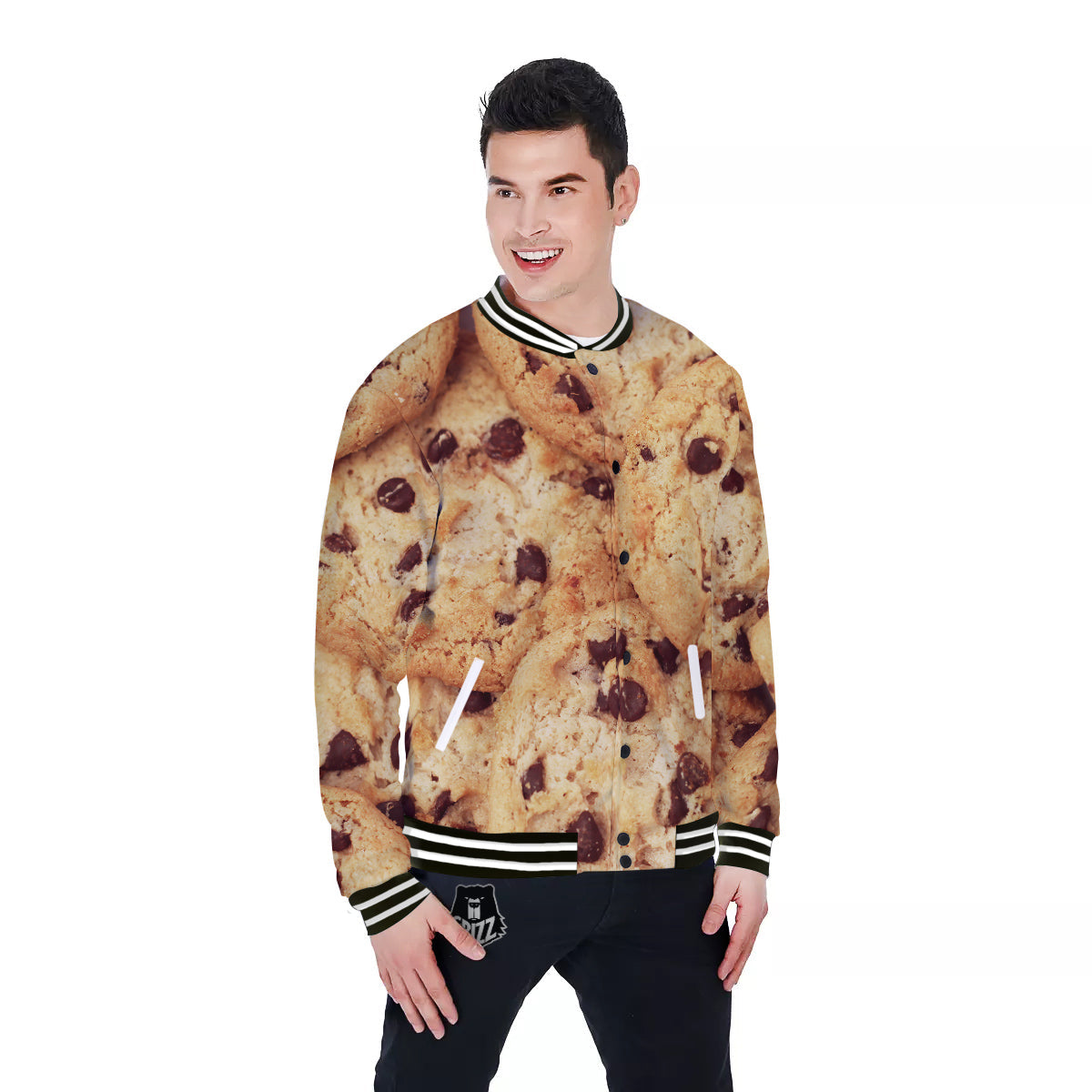 Cookie Chocolate Chip Print Baseball Jacket-grizzshop