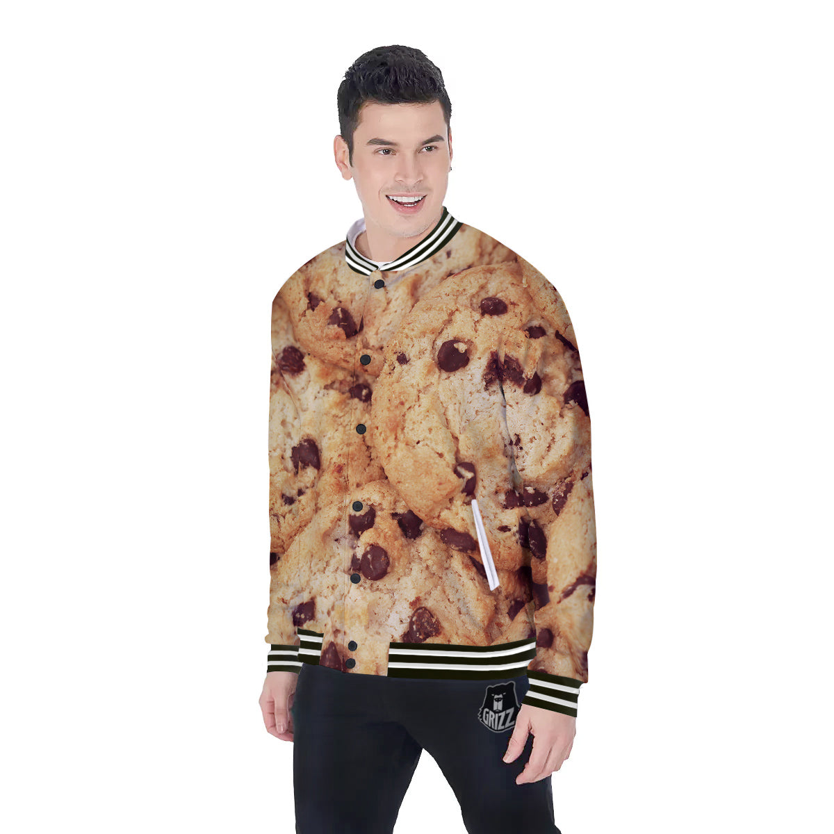 Cookie Chocolate Chip Print Baseball Jacket-grizzshop