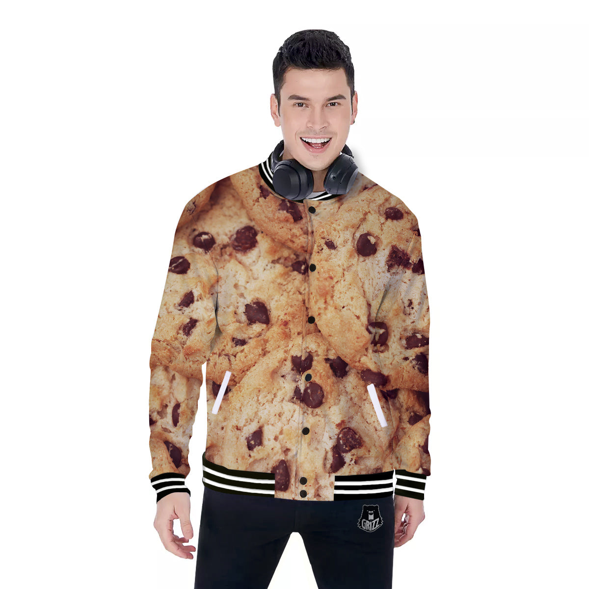 Cookie Chocolate Chip Print Baseball Jacket-grizzshop