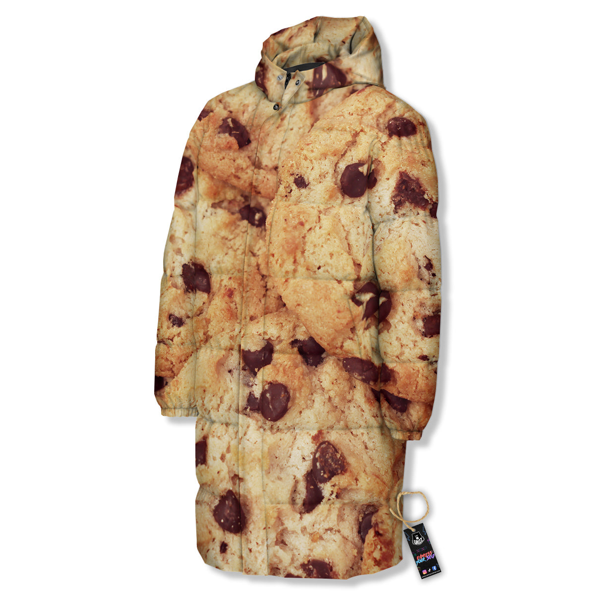 Cookie Chocolate Chip Print Long Down Jacket-grizzshop