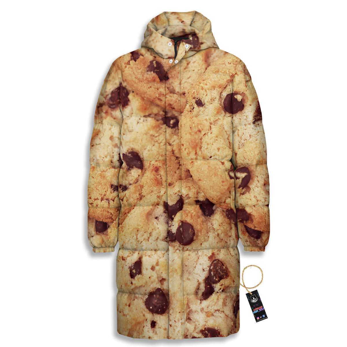 Cookie Chocolate Chip Print Long Down Jacket-grizzshop