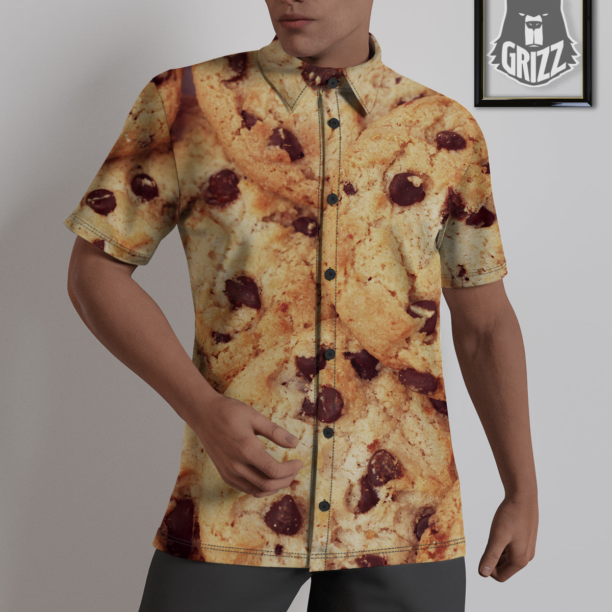 Cookie Chocolate Chip Print Untucked Shirts-grizzshop