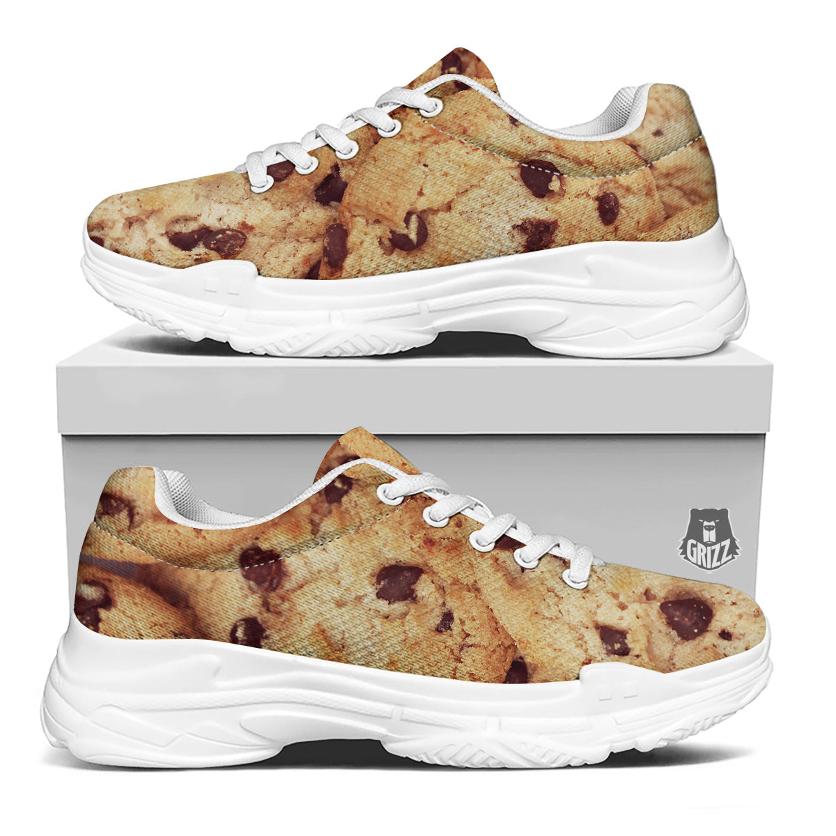 Cookie Chocolate Chip Print White Chunky Shoes-grizzshop