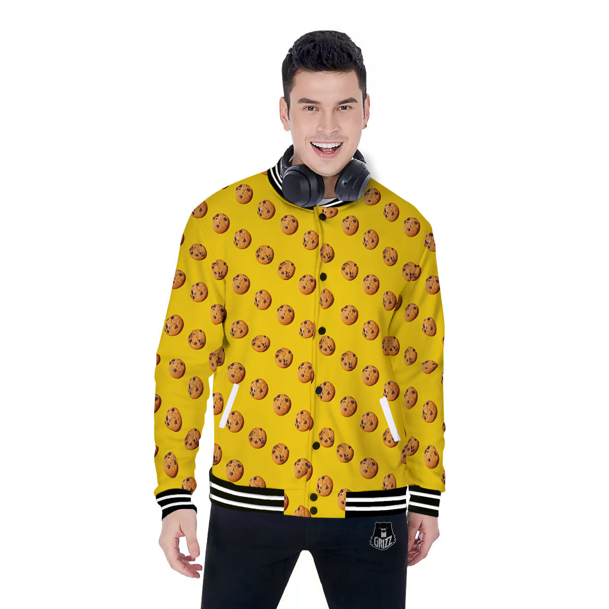 Cookie Yellow Print Pattern Baseball Jacket-grizzshop