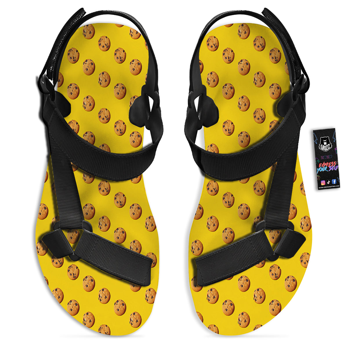 Cookie Yellow Print Pattern Black Open Toe Sandals-grizzshop