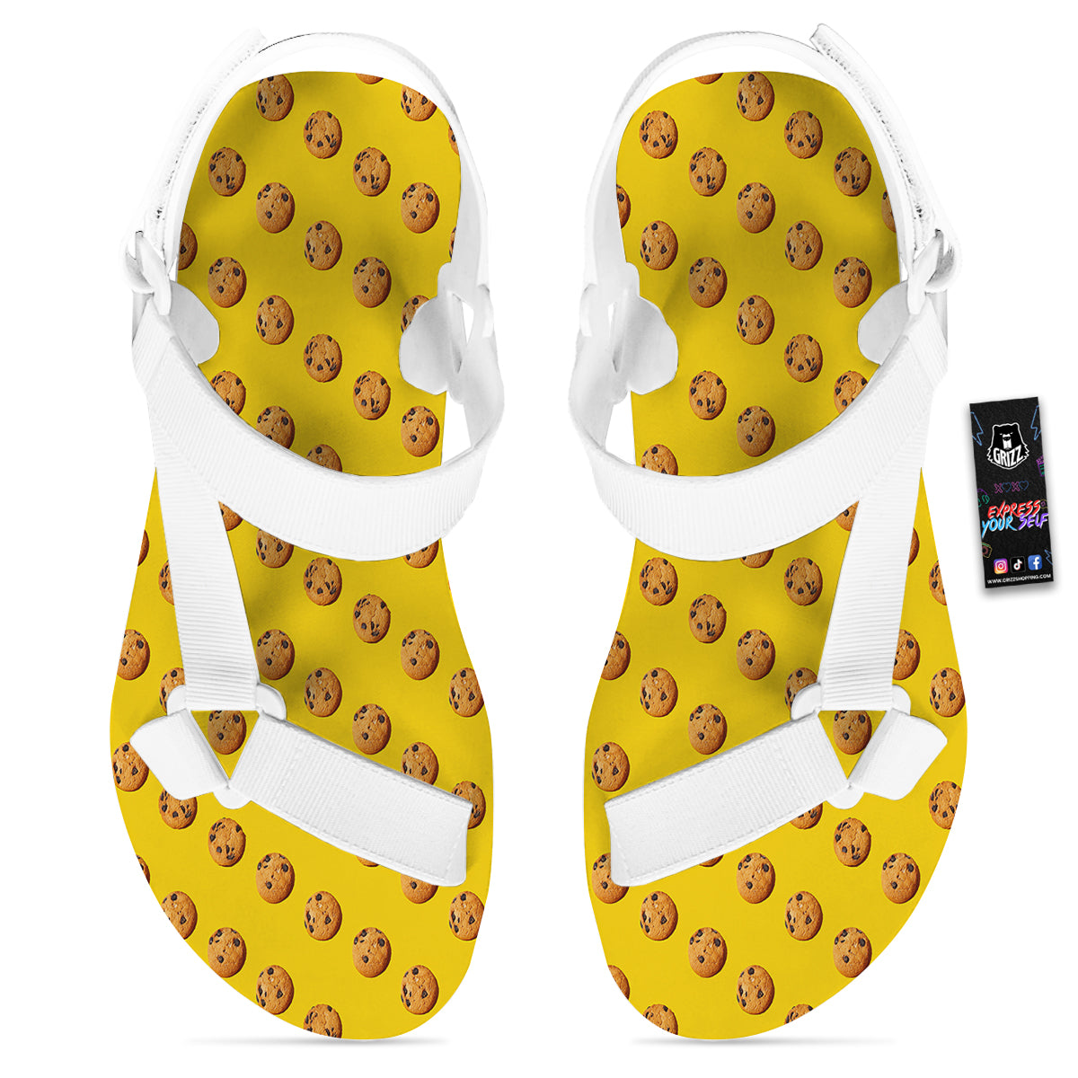 Cookie Yellow Print Pattern White Open Toe Sandals-grizzshop