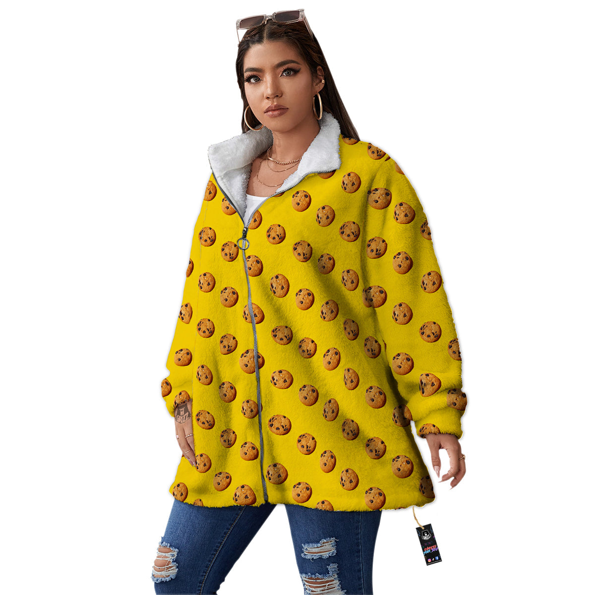 Cookie Yellow Print Pattern Women's Sherpa Jacket-grizzshop