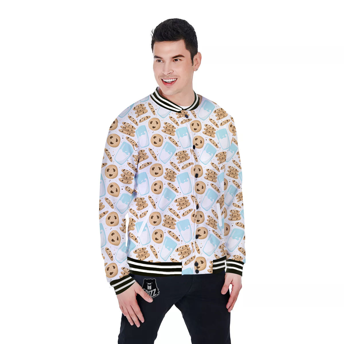Cookies And Milk Print Pattern Baseball Jacket-grizzshop