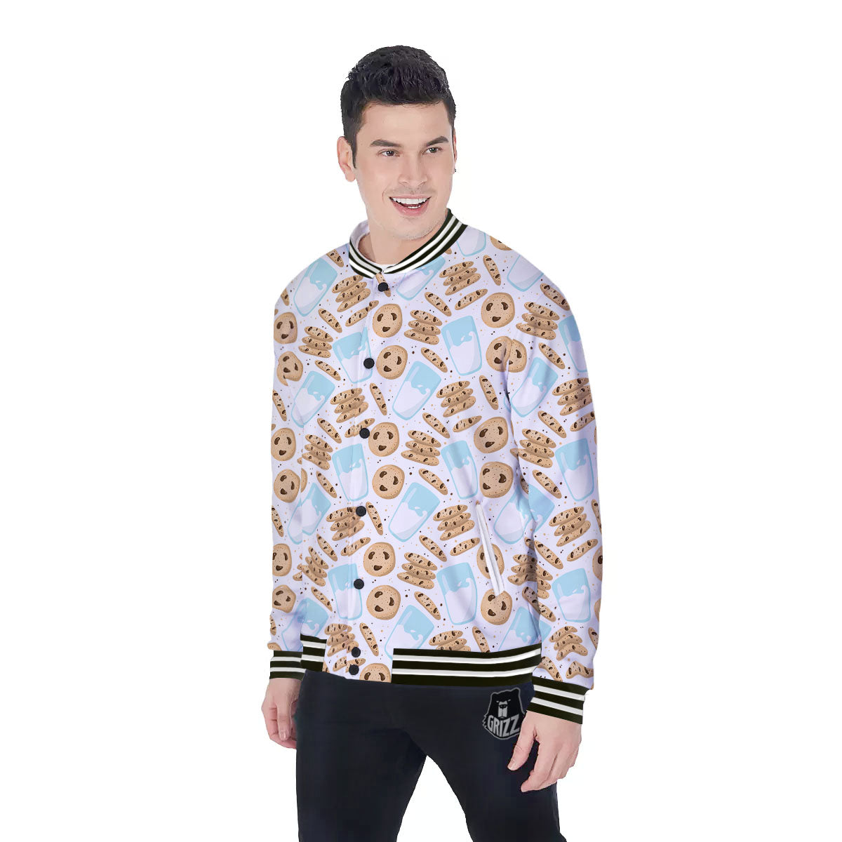 Cookies And Milk Print Pattern Baseball Jacket-grizzshop