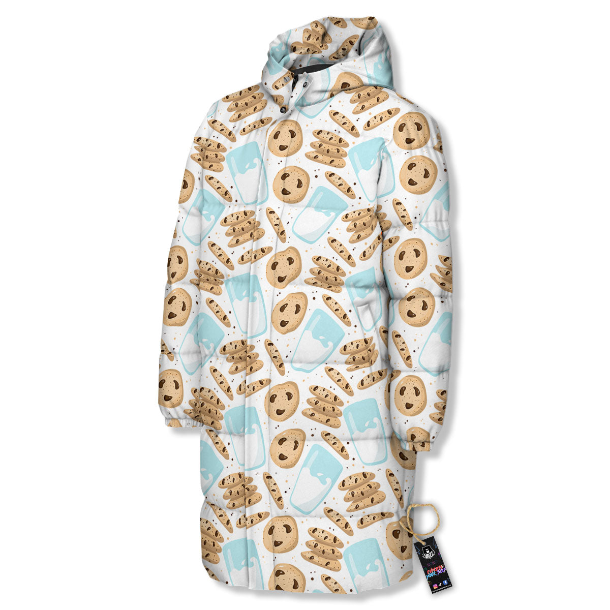 Cookies And Milk Print Pattern Long Down Jacket-grizzshop