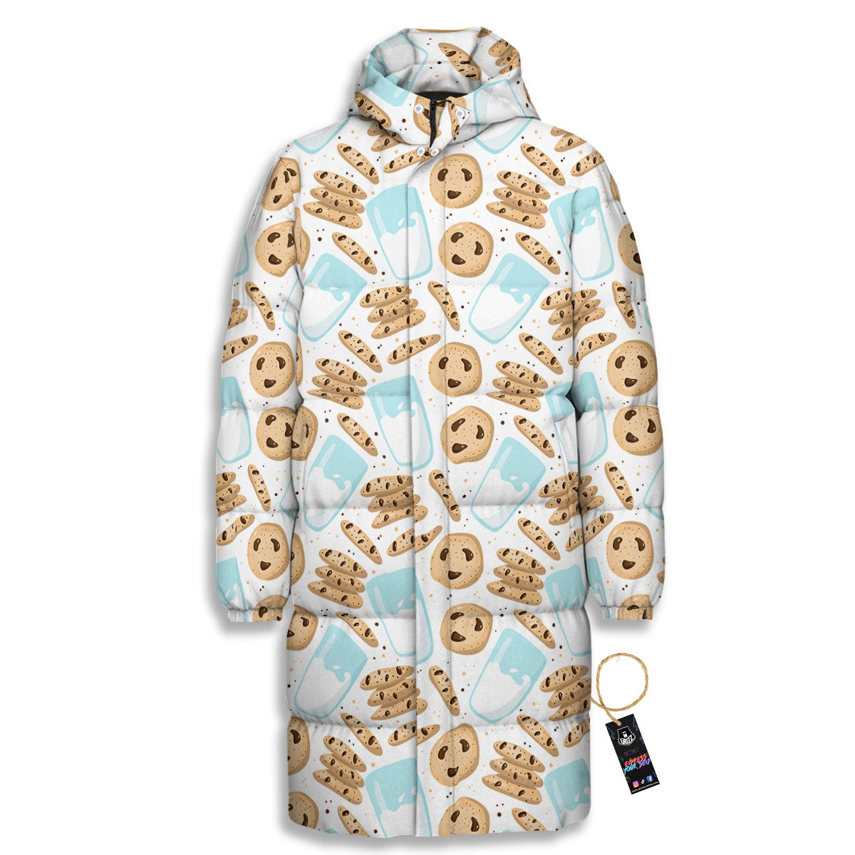 Cookies And Milk Print Pattern Long Down Jacket-grizzshop