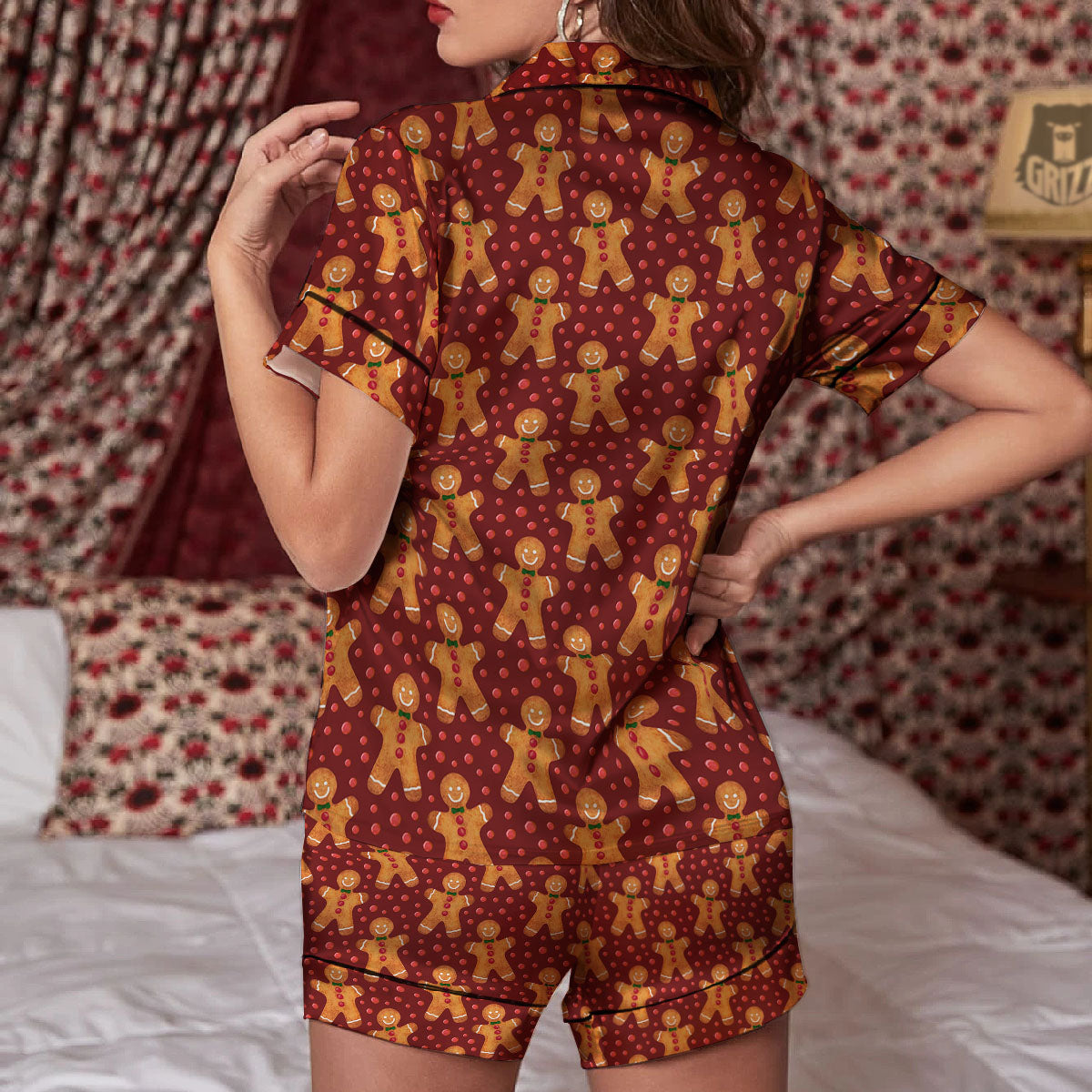 Cookies Christmas Print Pattern Women Silk Pajamas-grizzshop