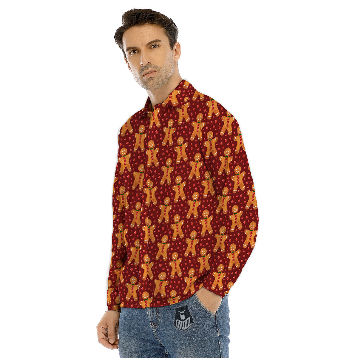Cookies Gingerbread Man Print Pattern Men's Dress Shirts-grizzshop